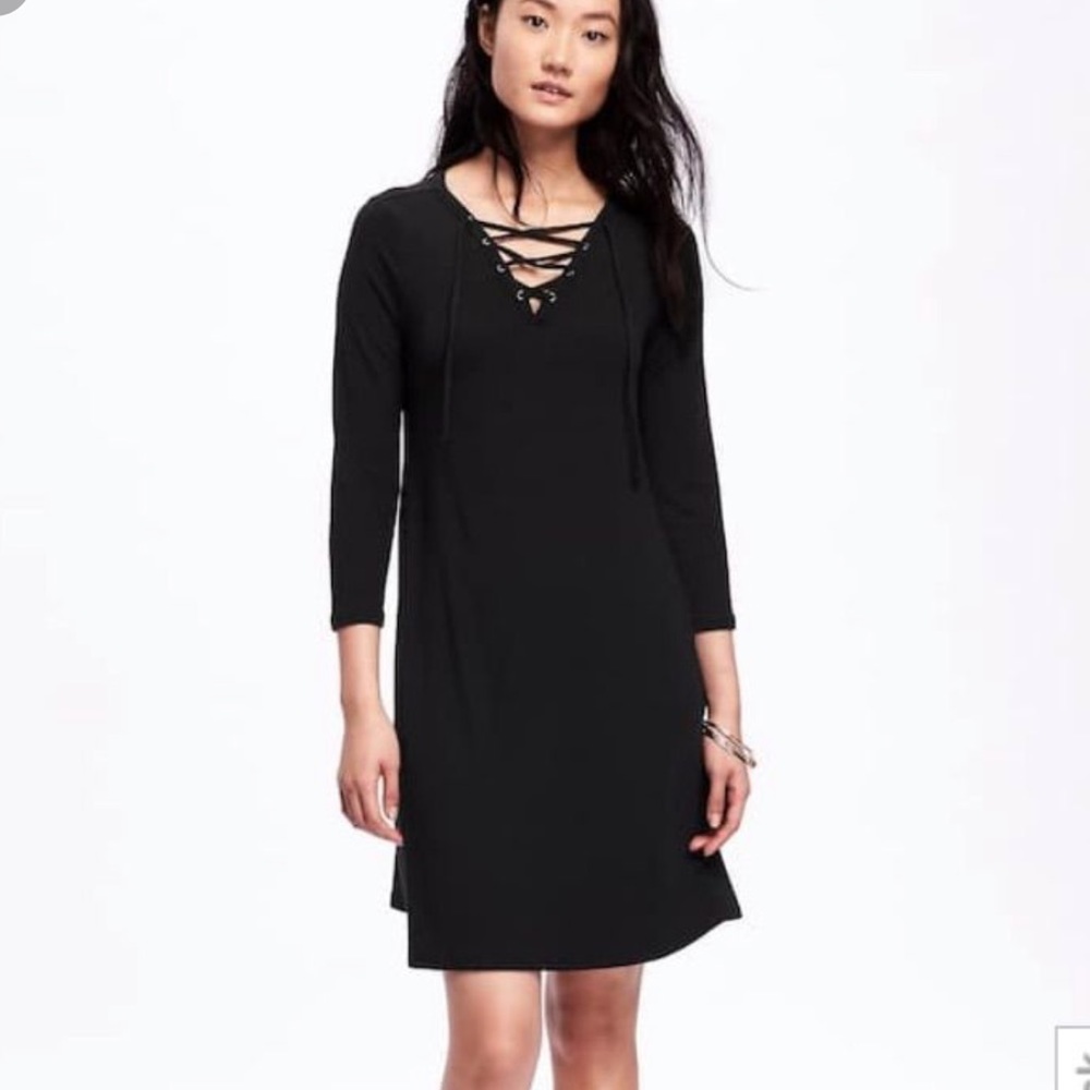 Old Navy black lace-up swing dress